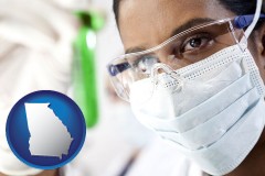 georgia map icon and an environmental testing lab technician