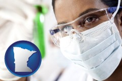 minnesota map icon and an environmental testing lab technician