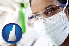 new-hampshire map icon and an environmental testing lab technician