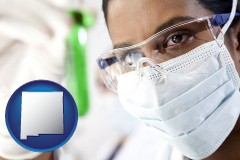 new-mexico map icon and an environmental testing lab technician